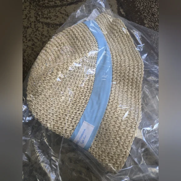 Dolce & Gabbana Tan and Blue Beach Hat Dolce & Gabbana | Accessories | Dolce And Gabbana Light Blue  main image 4